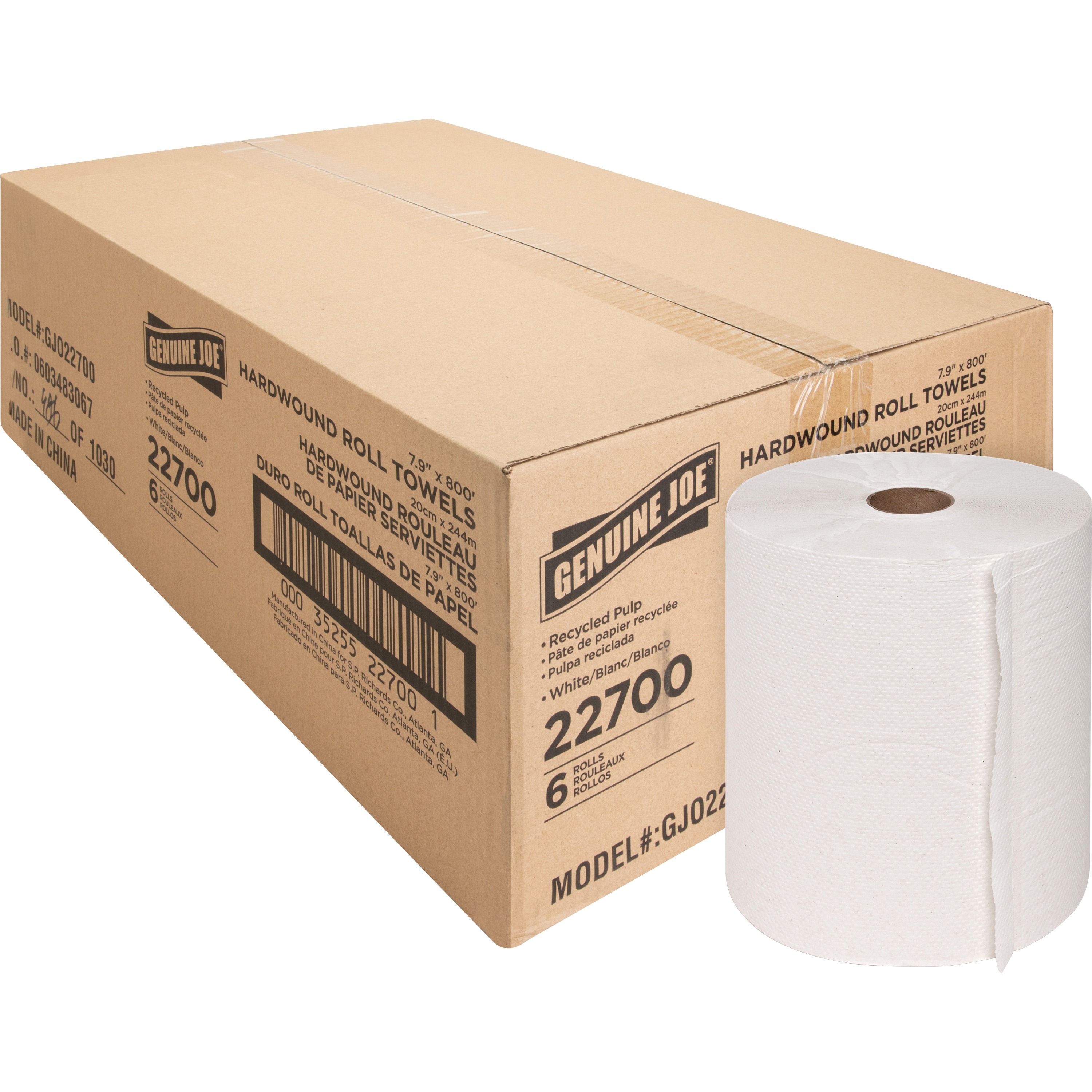 Genuine Joe Hardwound Roll Paper Towels, White, 6 / Carton (Quantity