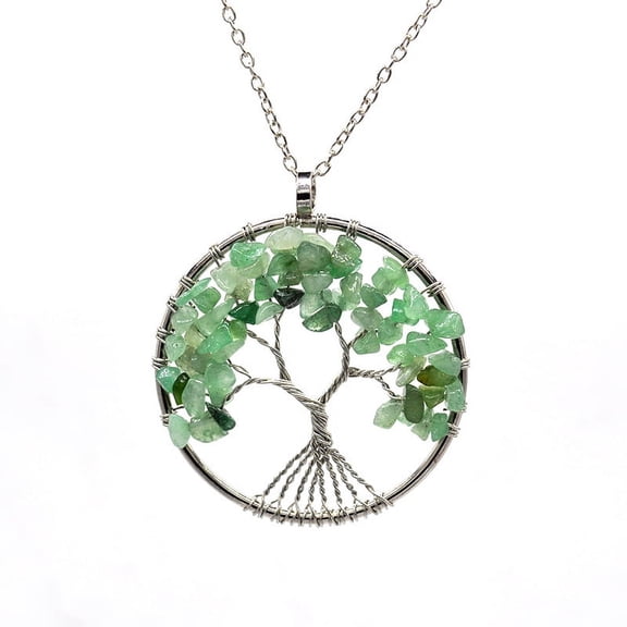 Namzi Life Tree Necklace Pendant for Men and Women Necklace Accessories Handmade Natural Stone Crystal Life Tree Necklace (Green, Chain)