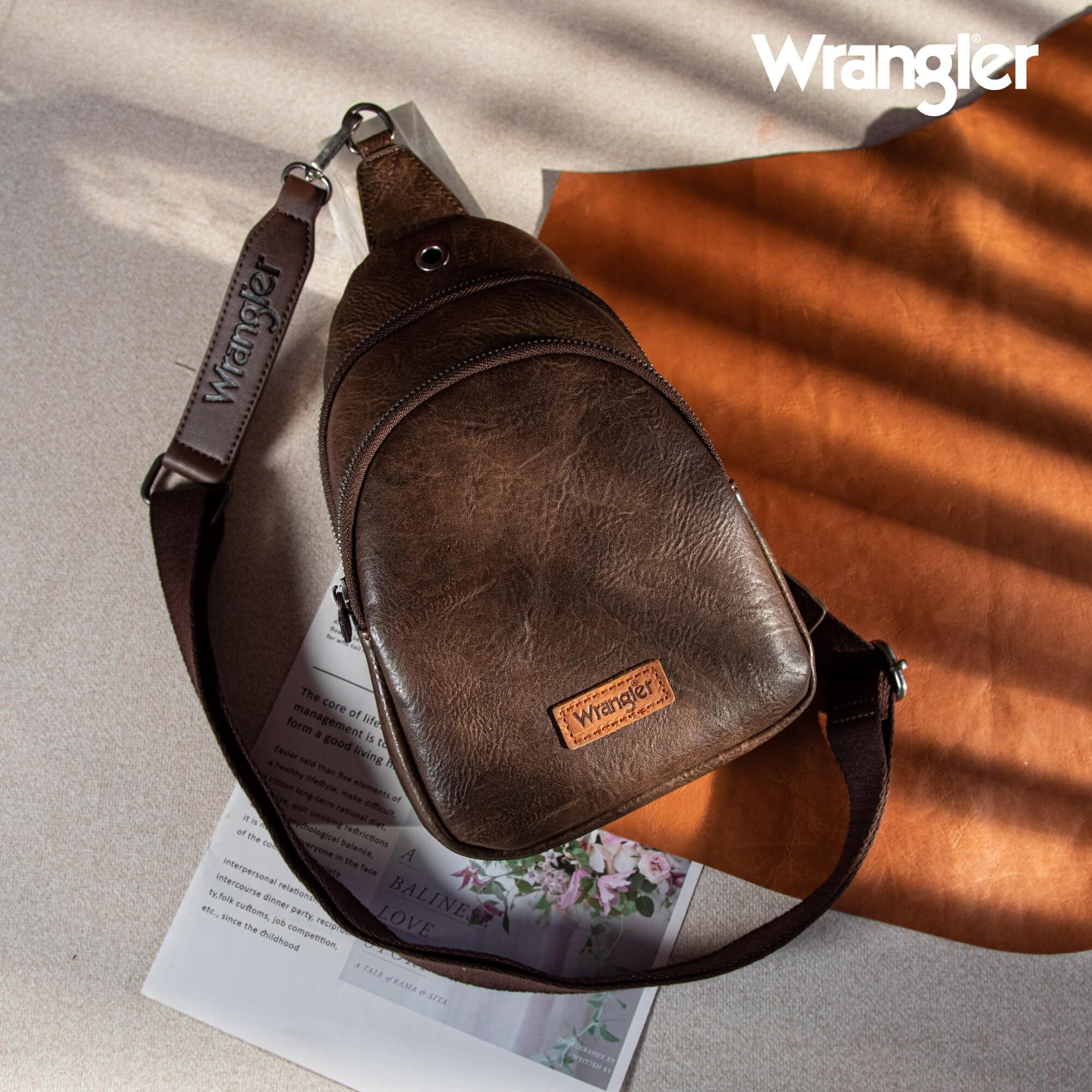 Wrangler Small Crossbody Sling Bags for Women Fanny Packs Chest Bag for Travel Gift, Coffee
