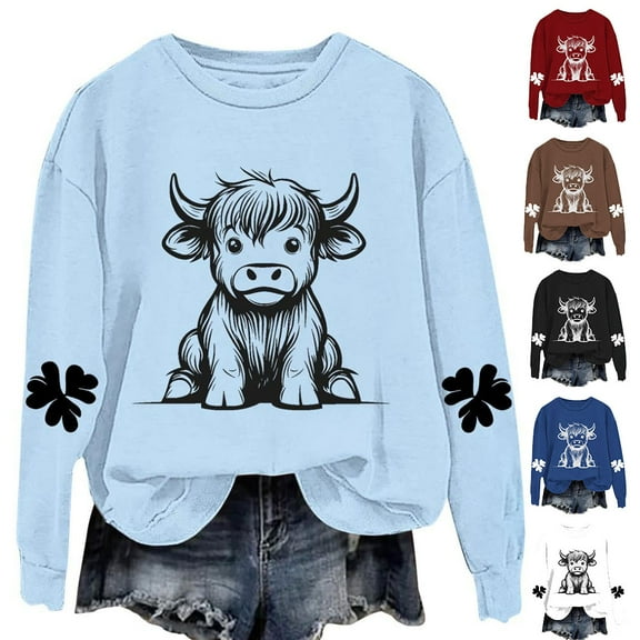 GSPCLAM Womens Cute Graphic Sweatshirts Crewneck Long Sleeve Tops for Going Out Fall Winter Loose Fit Casual Tops Light Blue XL