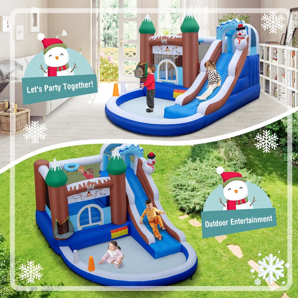 Aimee Lii 6-in-1 Winter Theme Snowman Inflatable Castle with Slide and Trampoline without Blower, Playhouse for Kids Outdoor Aimee Lii 6-in-1 Winter Theme Snowman Inflatable Castle with Slide and Trampoline without Blower, Playhouse for Kids Outdoor