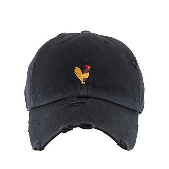 Rooster Vintage Baseball Cap Embroidered Cotton Adjustable Distressed Dad Hat Brush Black