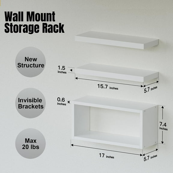 Modern Floating Shelves Set of 3, White Wall Shelves with Invisible  Over Toilet for Bathroom, Bedroom, Living Room