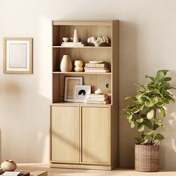 Modern Wood Sideboard Buffet with Doors & Adjustable Shelves, 72" Tall Storage Cabinet for Dining Room Kitchen,Oak