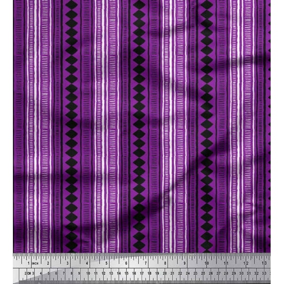 Soimoi Moss Georgette Fabric Stripe & Diamond Block Print Sewing Fabric Yard 42 Inch Wide