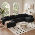 thumbnail image 4 of SEENYOO 146" U-Shaped Sectional Sofa, Modular Boneless Couch, 5-Seater Convertible Sleeper Sofa, Deep Seat, Corduroy Fabric, Black, 4 of 11