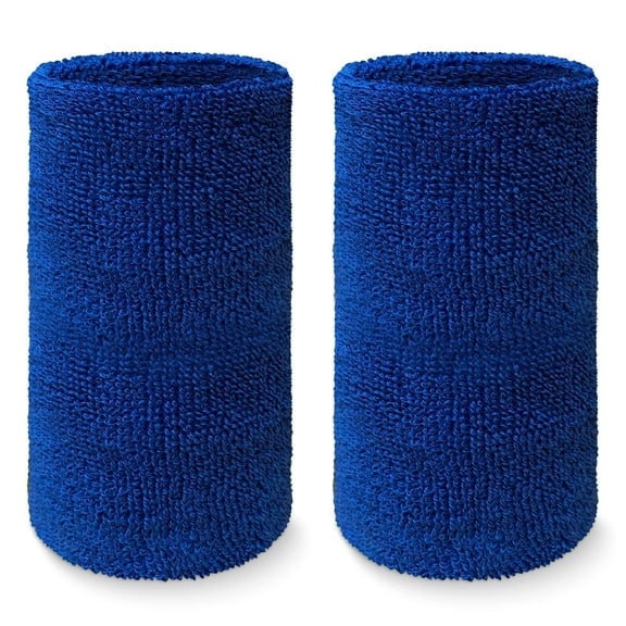COUVER 6 inch Extra Long Thick Sports Wristband / Sweatband, BLUE (2 Piece)