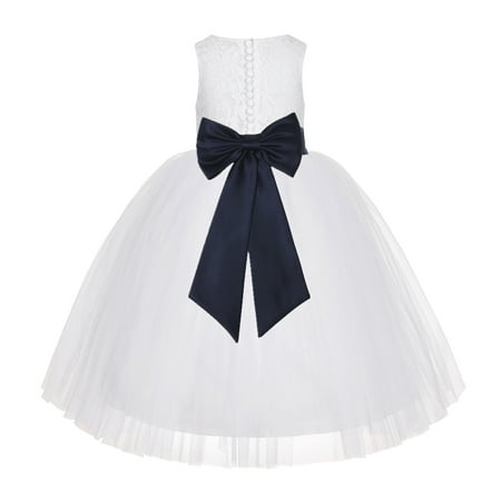 

White Floral Lace Junior Flower Girl Dress Christening Communion LG7
