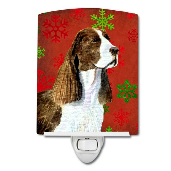 Caroline's Treasures SS4720CNL Springer Spaniel Red and Green Snowflakes Holiday Christmas Ceramic Night Light, 6x4x3",