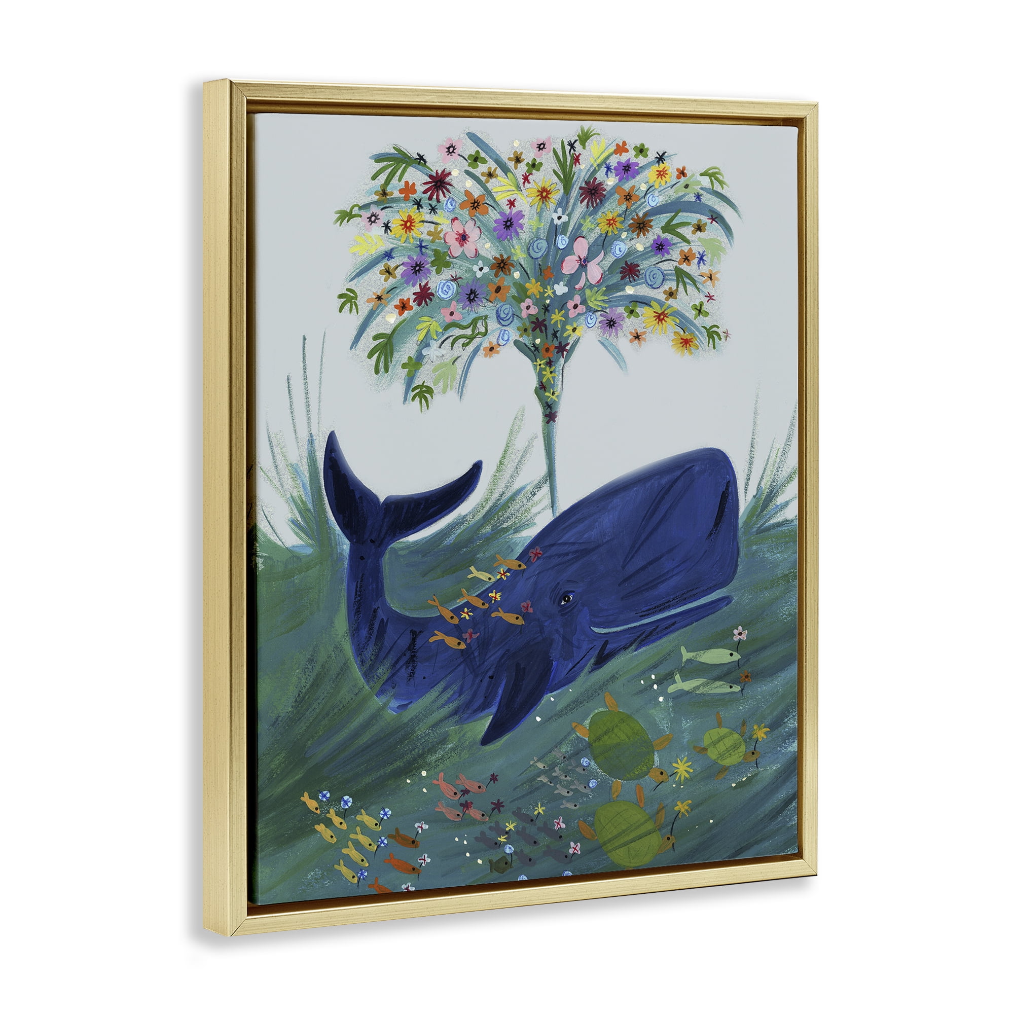 Stupell Industries A Flowery Whale Gold Framed Floater Canvas Wall Art, design by Kay Widdowson