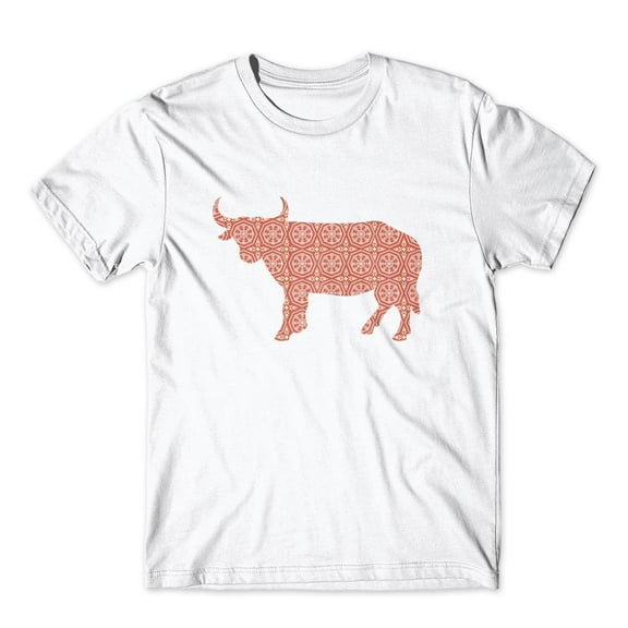 Mighty Circus Stylish Ornament Bull Printed T-Shirt 100% Cotton Premium Tee NEW - White, Double Extra Large