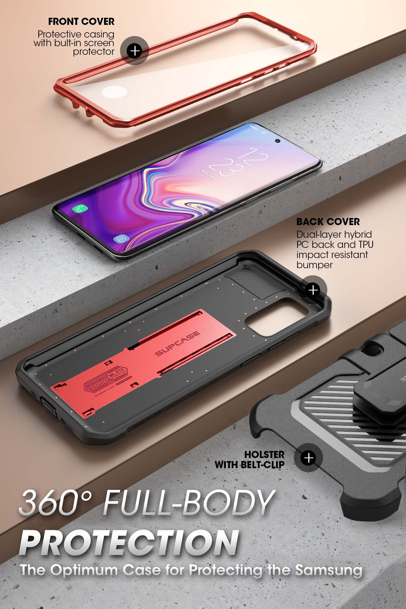 SUPCASE Unicorn Beetle Pro Series Designed for Samsung Galaxy S20 FE 5G Case (2020 Release), Full-Body Dual Layer Rugged Holster & Kickstand Case with Built-in Screen Protector (Ruddy)