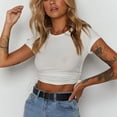 thumbnail image 1 of EGNMCR T Shirts for Women Ladies Color Short-Sleeved Drawstring Cropped Round Neck Casual, 1 of 9