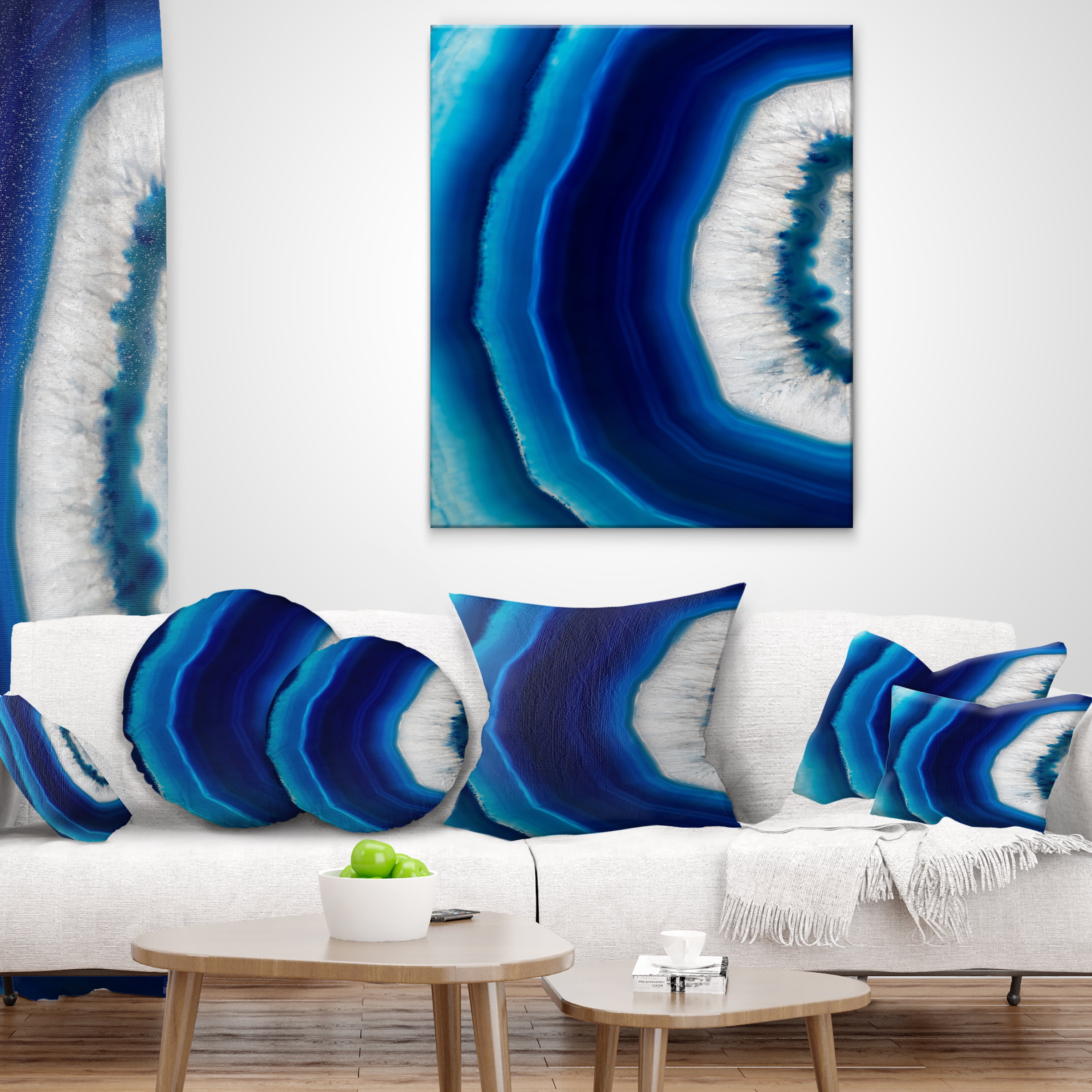 Designart Blue Agate Crystal - Abstract Throw Pillow - 16x16
