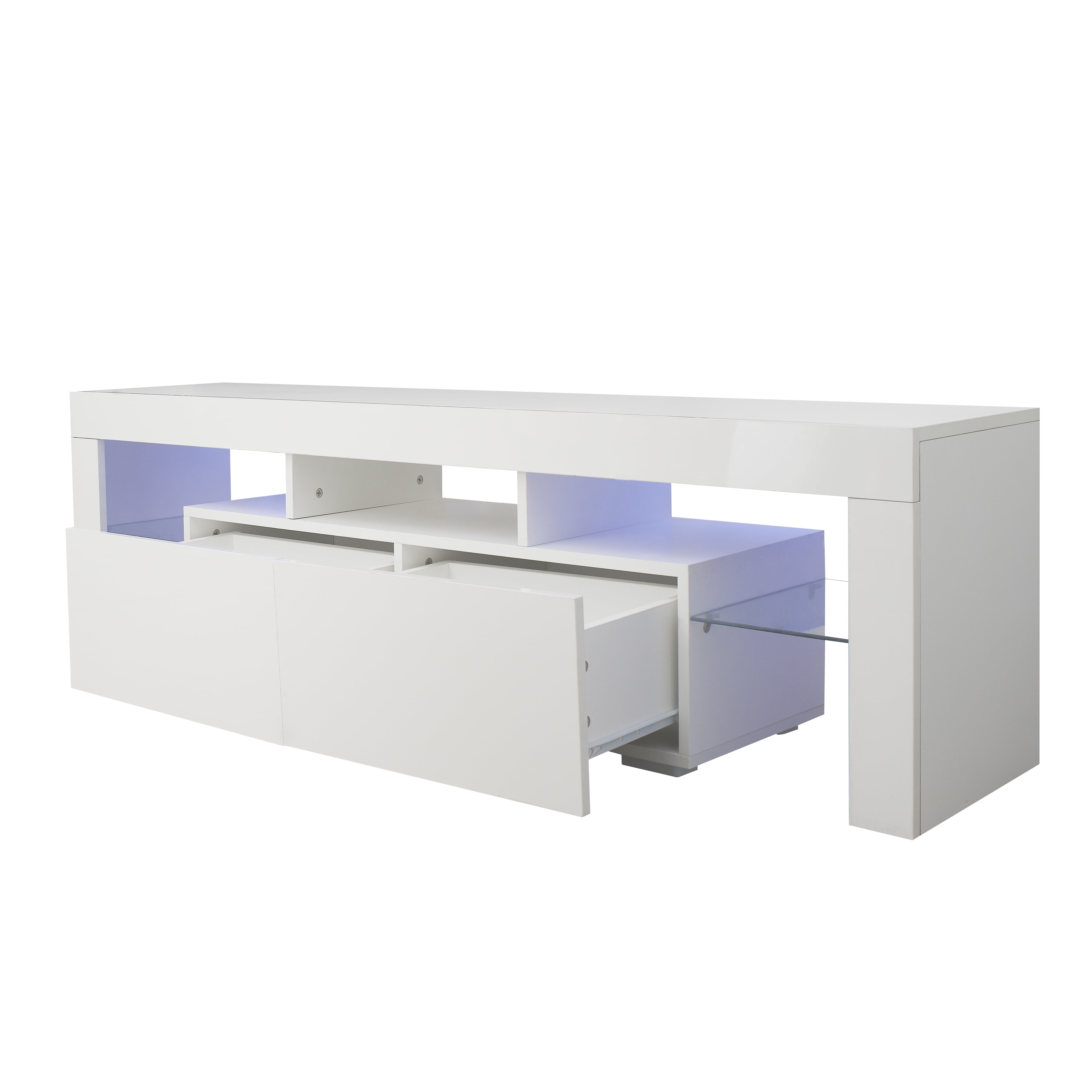 Mintazer TV Stand for TVs up to 70", Modern LED RGB Entertainment Center Drawer & Shelves for Living Room, Bedroom, Gaming Room, White