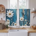 thumbnail image 2 of Blue Wooden Daisy Tier Curtains, Vintage Farmhouse Butterfly Flowers Light Filtering Kitchen Curtains, 2Pcs Rod Pocket Half Window Treatments Panels for Sink Cafe Cabinet Basement 27.5x45 Inches, 2 of 9