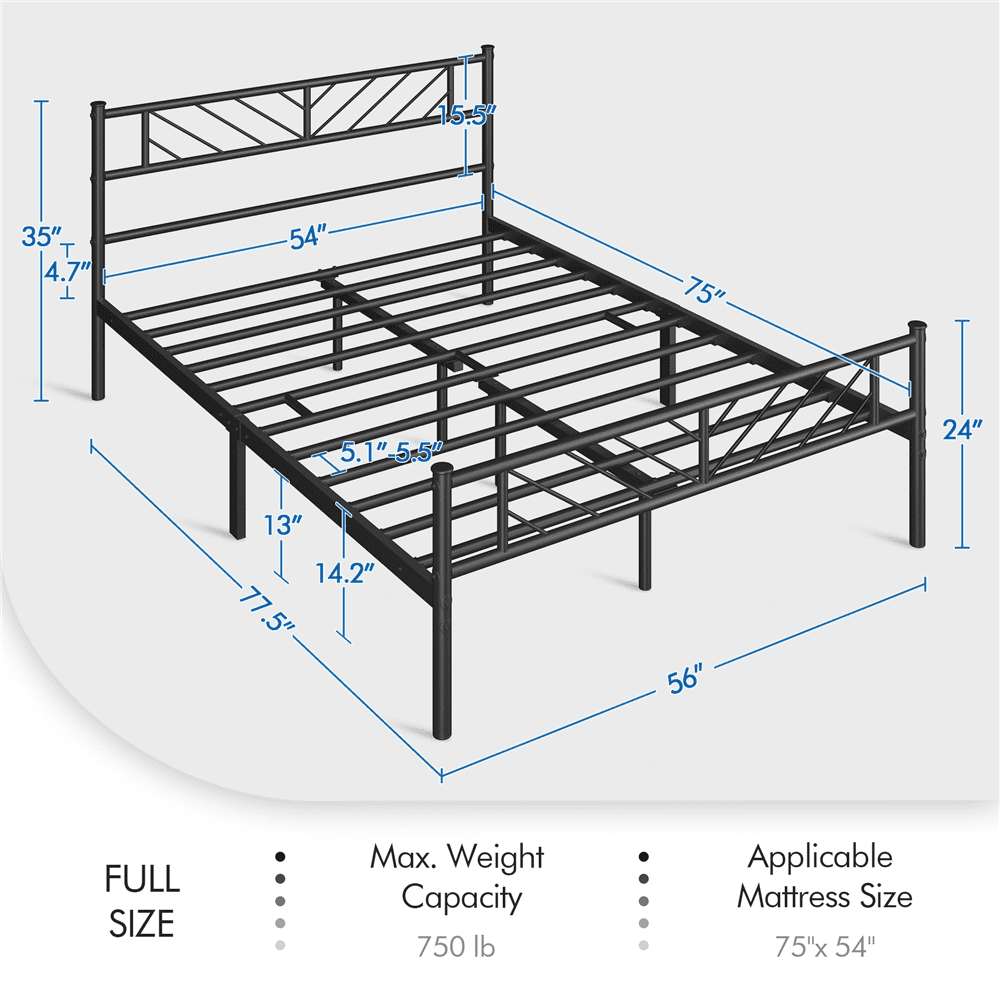 Renwick Justice Full Size Metal Platform Bed with Arrow Design, Adult, Black