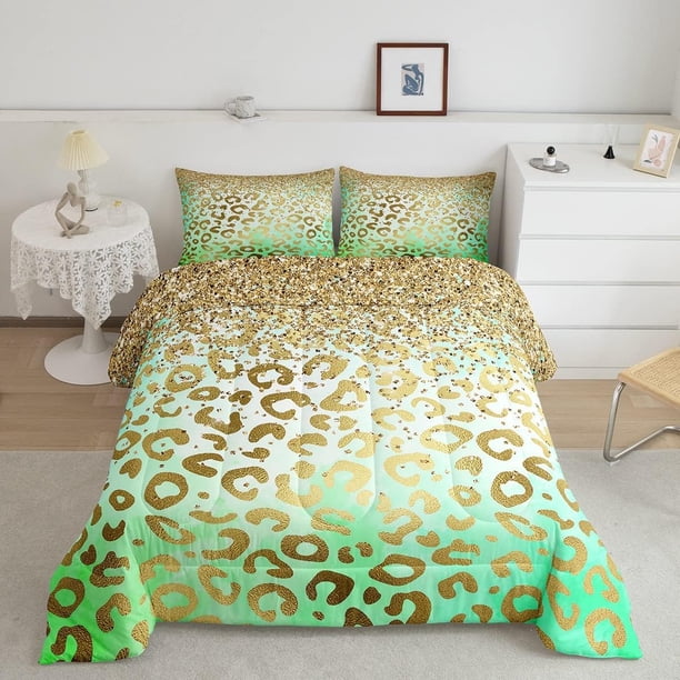 Juego de Cama de Leopardo Juego de Cama de Purpurina Estampado Animal Salvaje