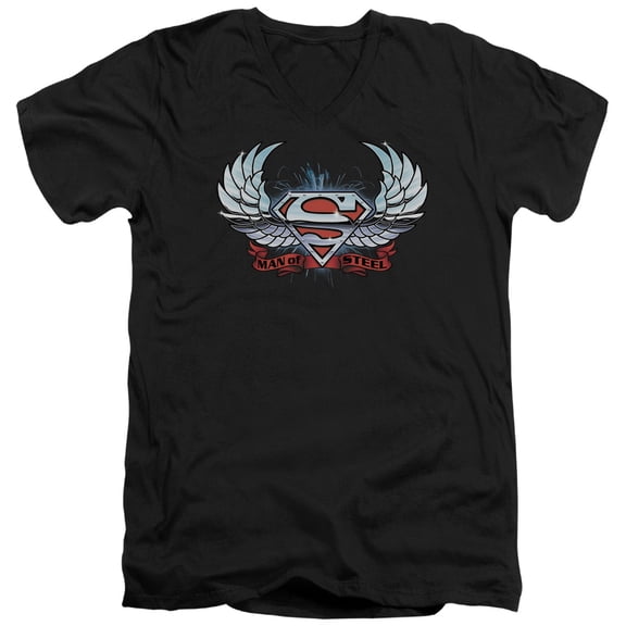 Superman Chrome Wings Shield Adult V-Neck T-Shirt Black
