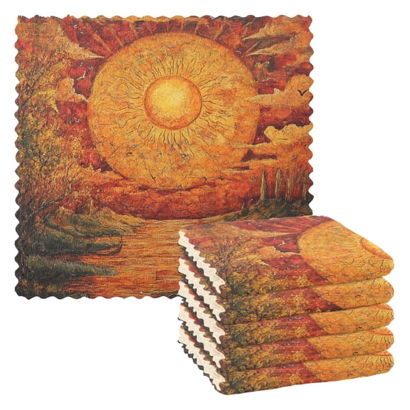 6 Pieces of Kitchen Towels 11x11Inch Kitchen Dish Cloths Kitchen Dish Towels Reuseable Cleaning Cloths Orange Sunset