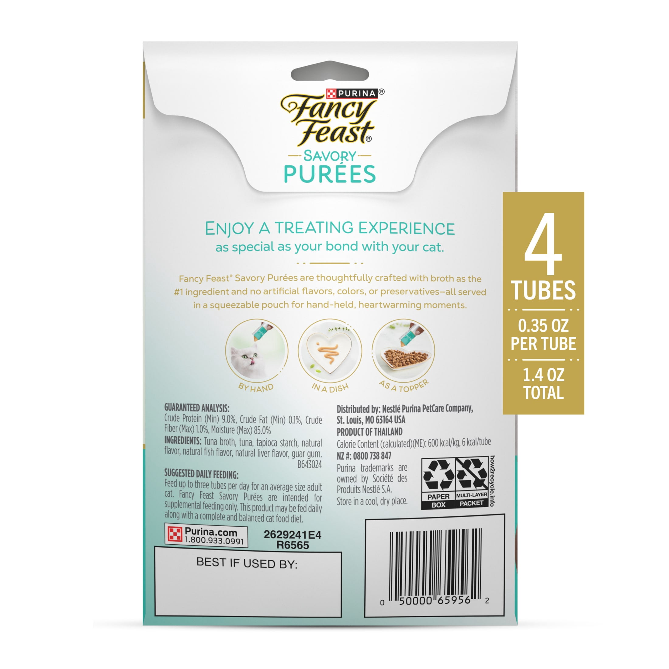 Purina Fancy Feast Savory Purees With Tuna Lickable Cat Treats, 1.4 oz.