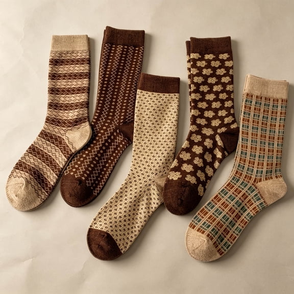 FASHOFT Womens Brown Socks Fall Winter Crew Socks Soft Stretch Casual Socks Warm Everyday Stockings Neutral Color Fashion Accessories One Size