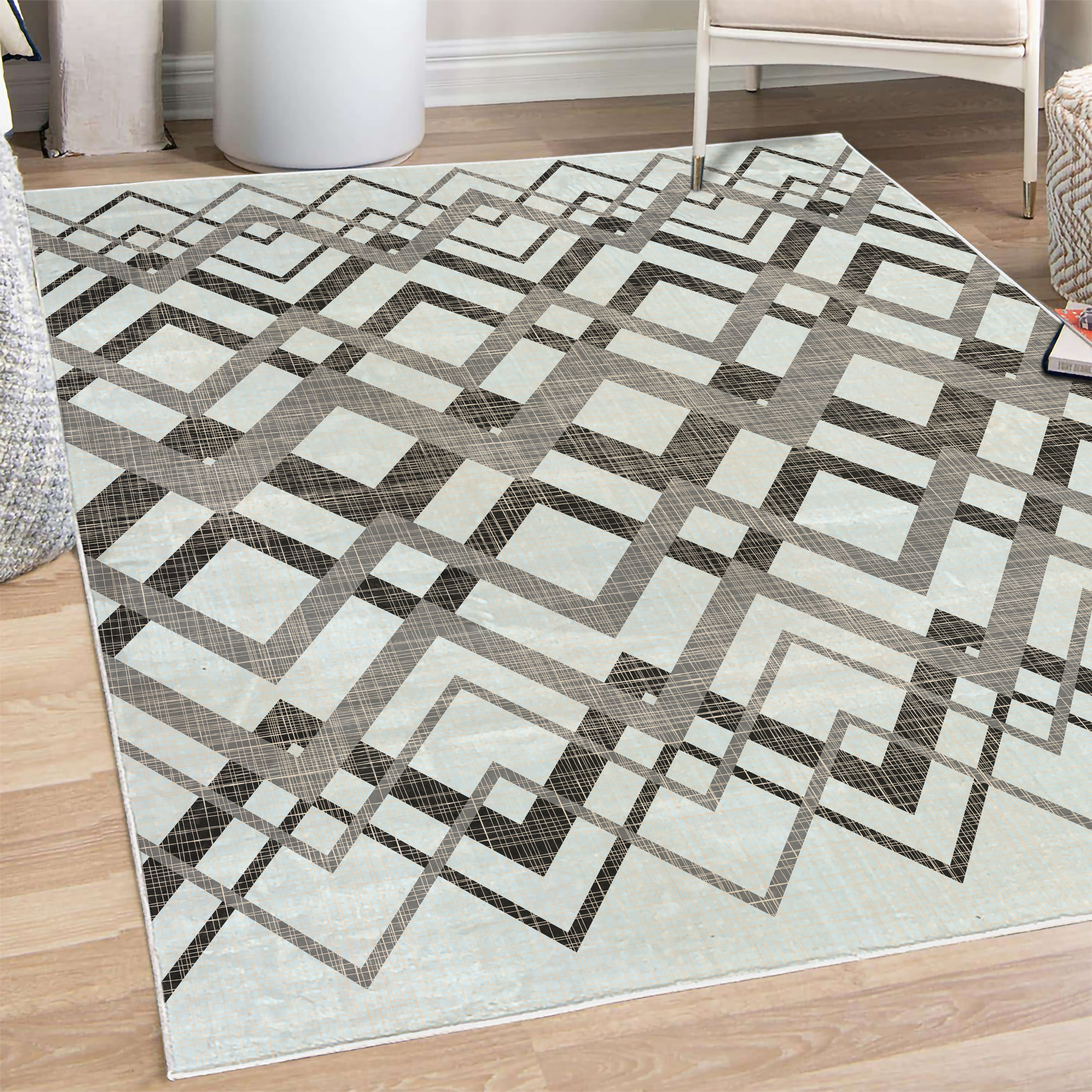 Chevron Decorative Rug, Vintage Overlapping Zigzag Lines Thin and Thick ...