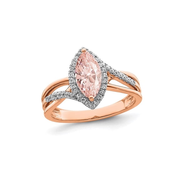1.00 Carat (Ctw) Marquise Morganite Engagement Ring in 14K Rose Gold with Diamonds (SIZE 7) for Women