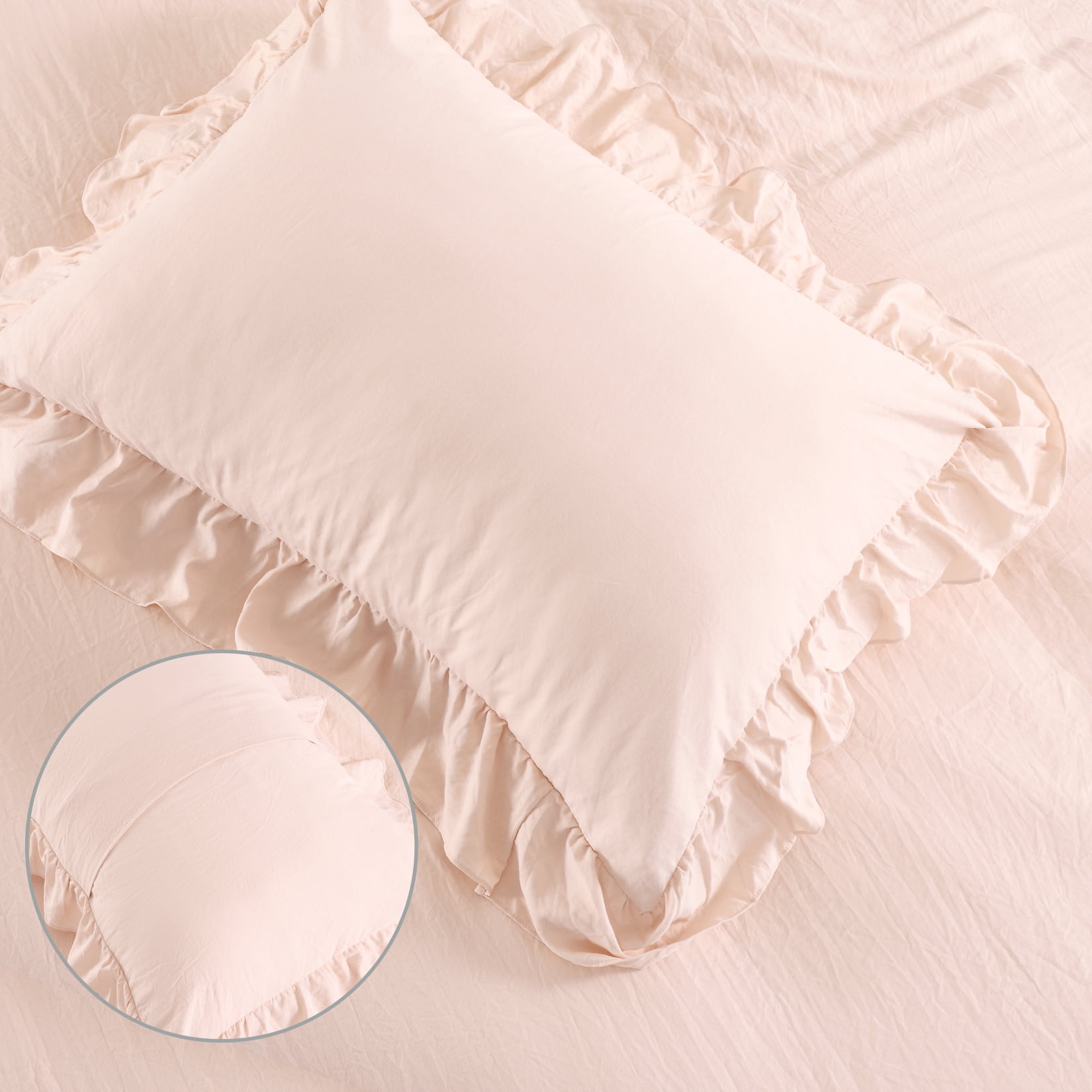 EastVita Queen Duvet Cover Set, Soft Washed Pink Ruffle Duvet Cover 3 Pieces 1 Duvet Cover, 2 Pillowcases) Home Bedding Duvet Cover Set