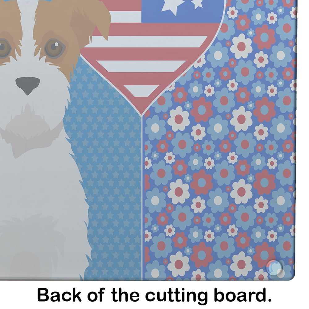Brown White Wirehair Jack Russell Terrier Glass Cutting Board Large 12 in x 15 in
