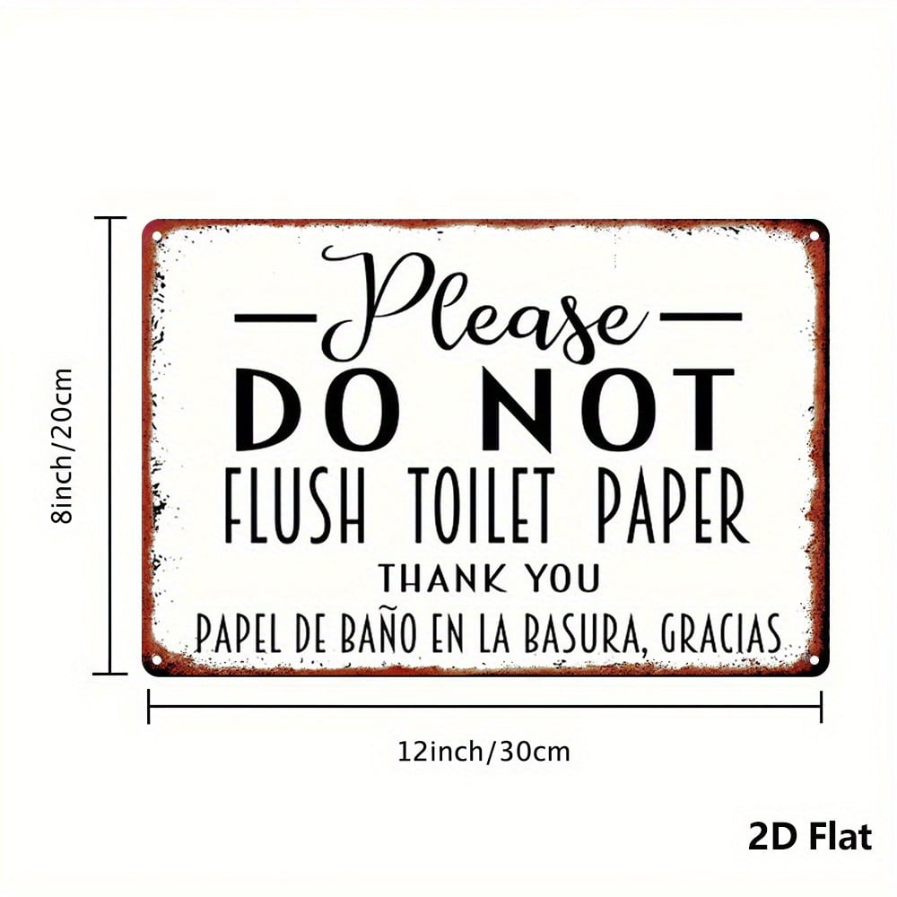 Vintage Bilingual Do Not Flush Toilet Paper Metal Sign English Spanish Bathroom Plaque Christmas Decor