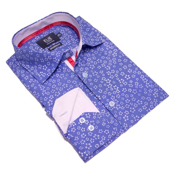 Elie Balleh Blue Small Floral Print Men's Button Down Shirt