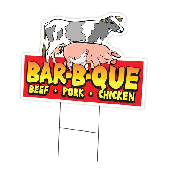 Bar-B-Que Beef Pork Chicken 12" x 16" Yard Sign & Stake | Advertise Your Business | Stake Included Double Sided Image | Made in The USA