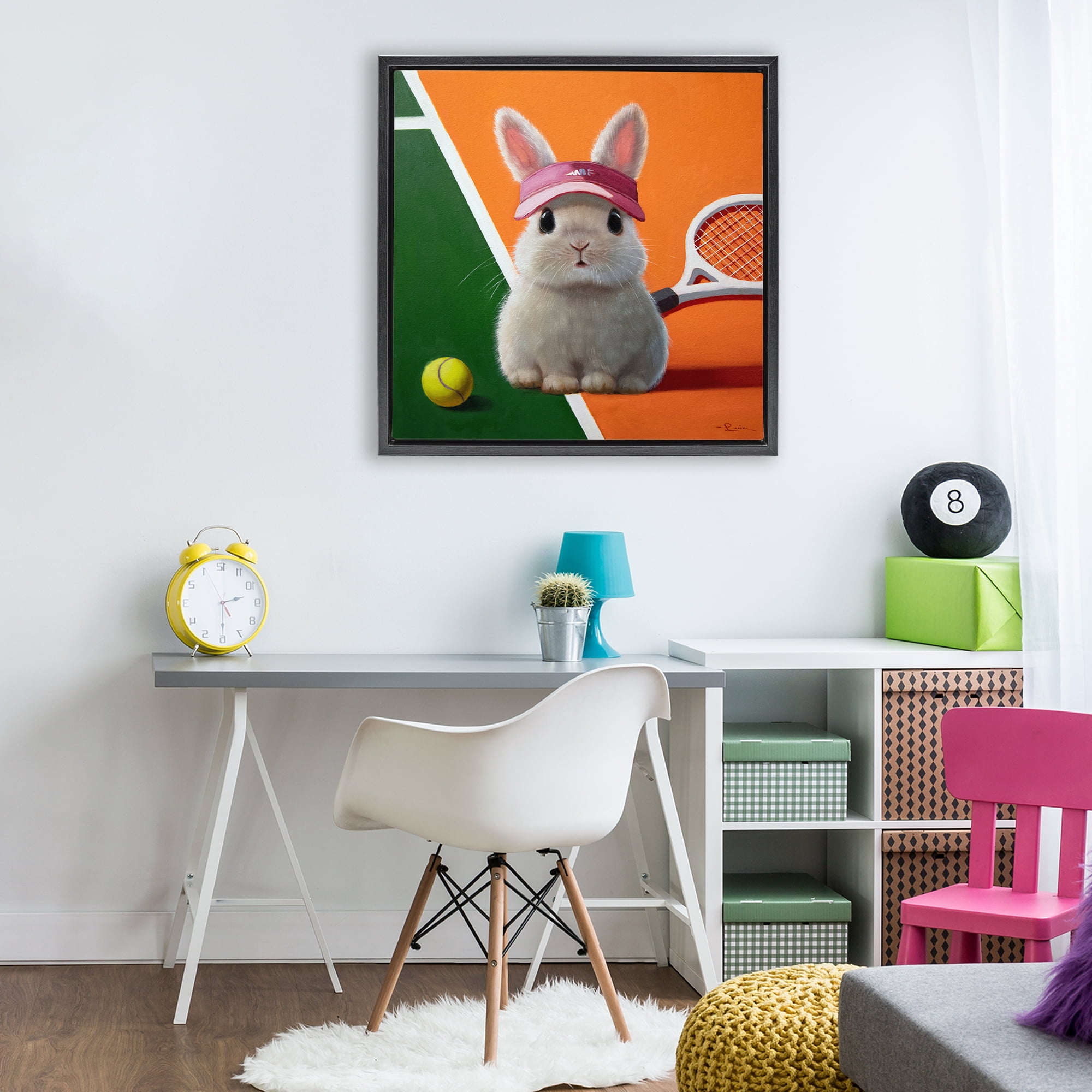 Stupell Industries Match Ready Tennis Bunny Black Framed Floater Canvas Wall Art, design by Lucia Heffernan