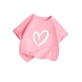 thumbnail image 4 of Girls Heart Print Short Sleeve T-Shirt, Kids Cute Open/Interlocking Heart Graphic Tee, Casual Crew Neck Top for Daily Wear School Summer Activities(Pink4,5-6 Years), 4 of 4