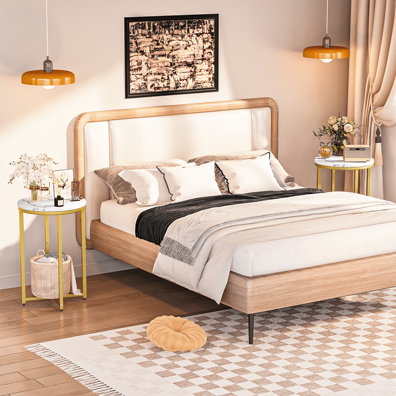 Baxluxe Round End Table Set of 2, Faux Marble Golden Side Table with Metal Base, Living Room Small Coffee Table Nightstand Bedside Table, 2 Pieces Sofa End Table for Living Room, Bedroom, Gold