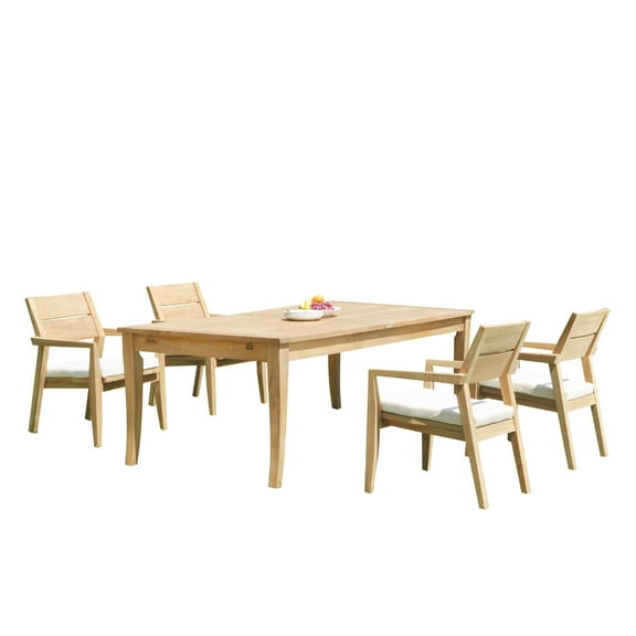 Grade-A Teak Dining Set: 4 Seater 5 Pc: 122" Atnas Rectangle Table And 4 Vellore Stacking Arm Chairs Outdoor Patio WholesaleTeak #51VL2805