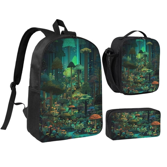 Weird Forest Backpack 17 Inch Set with Lunch Bag and CaseDurableTravel Bag Combo for Work Commuting Daily Use