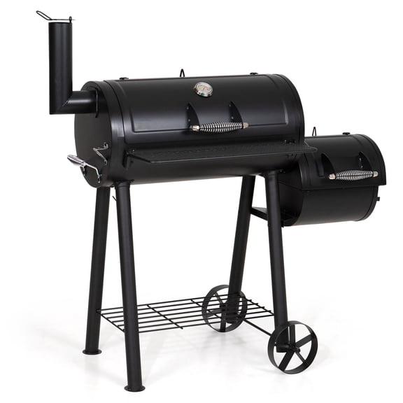 Alpha Joy Charcoal Grill with Offset Smoker Thick Steel BBQ Grill with Porcelain-Enameled Iron Grates, Black