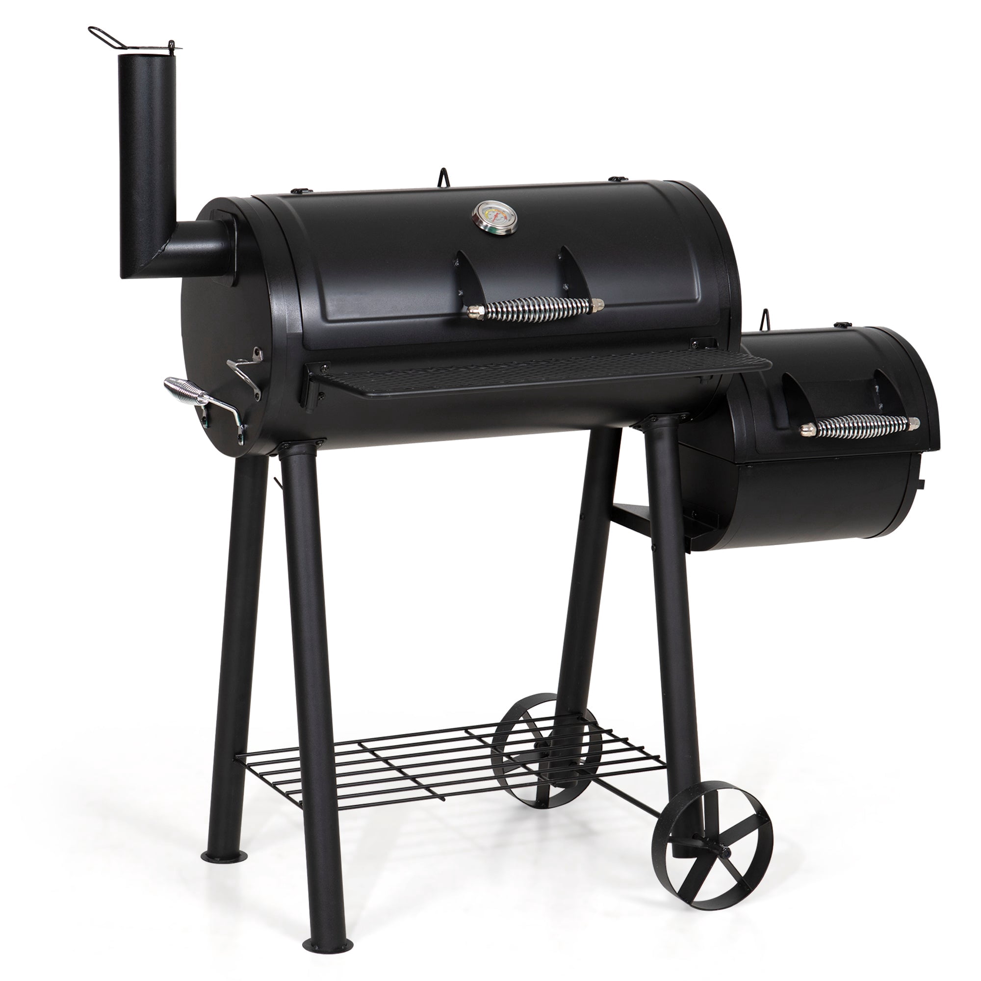 Alpha Joy Charcoal Grill with Offset Smoker Thick Steel BBQ Grill with Porcelain-Enameled Iron Grates, Black