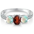 thumbnail image 3 of Gem Stone King 925 Sterling Silver Oval Red Garnet and White Simulated Opal Women Ring (2.11 Cttw, Gemstone Birthstone, Size 6), 3 of 6