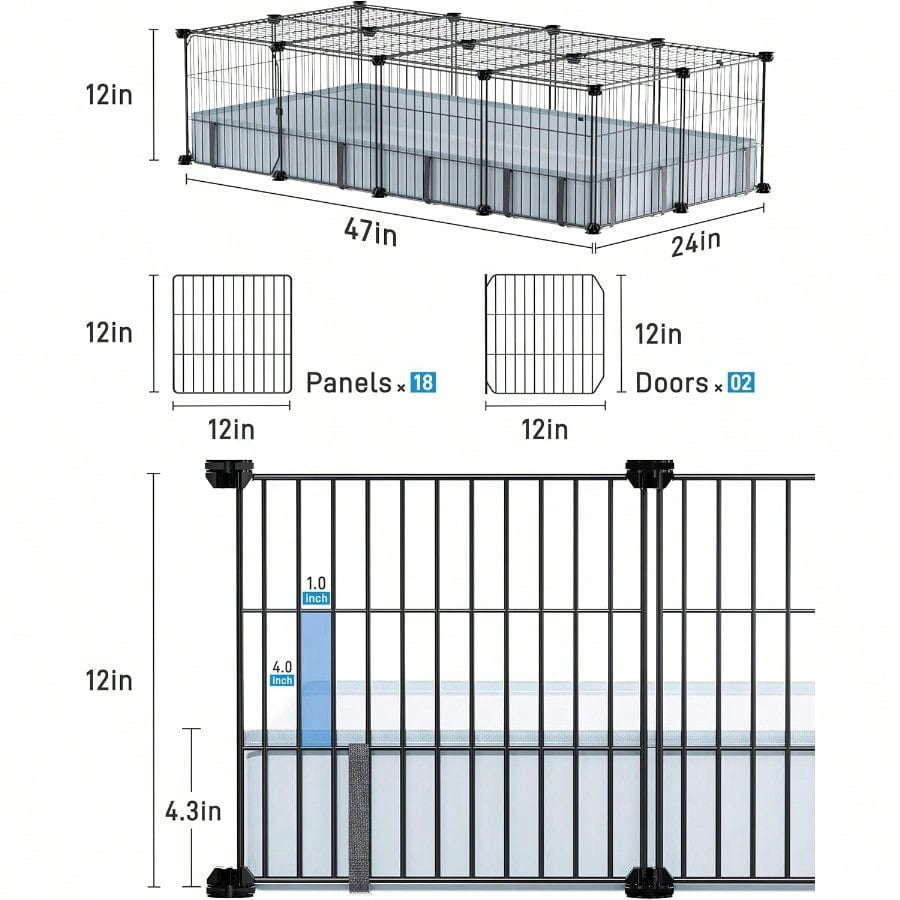 Guinea Pig Cages with Floor Mat 20 Panels Guinea Pigs Playpen with Top Cover Metal Rabbit Cage Indoor for Hedgehogs Quail Chickens 47 L x 24 W x 12 H