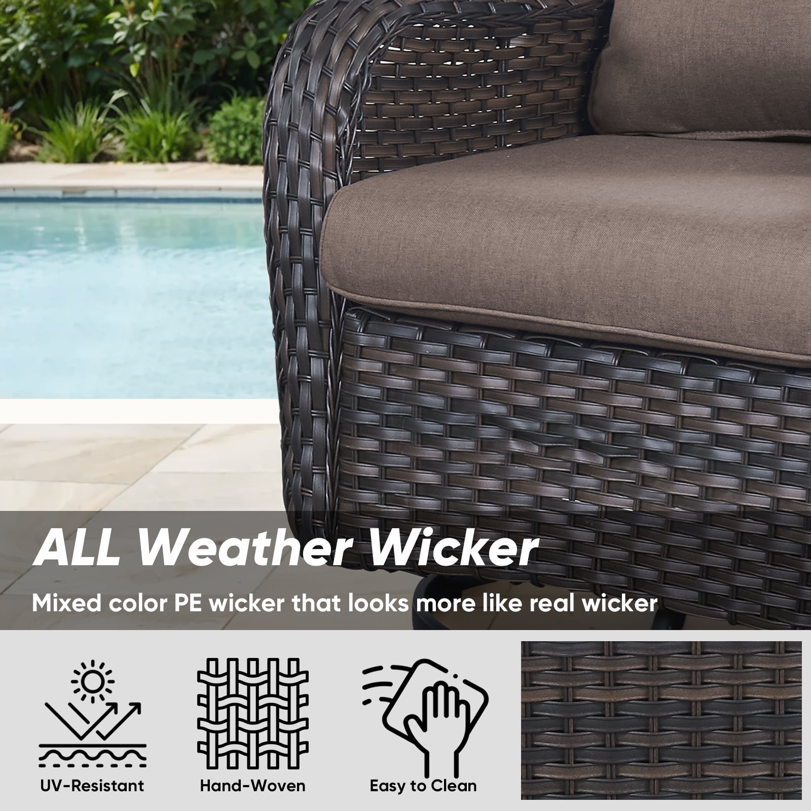 Gymojoy 3 Pieces Patio Furniture Set, Outdoor Swivel Gliders Rocker, Wicker Patio Bistro Set with Rattan Rocking Chair for Backyard,Porch( Gray)
