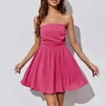 thumbnail image 4 of Jinhomg Women's Summer Strapless Dress Sleeveless Ruched Mini Dresses Elegant A Lined Bubble Wedding Club Party Dress Hot Pink S, 4 of 10