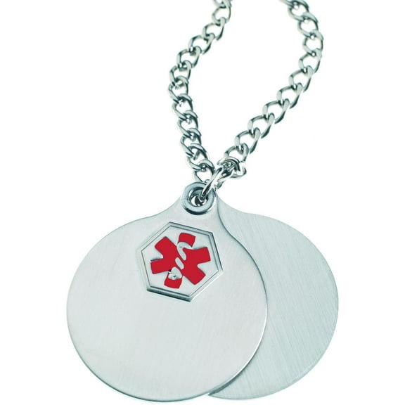 Stainless Steel Red Medical Emergency ID Information Charm & 25" Chain