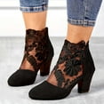 thumbnail image 3 of Womens Round Toe Pumps Shoes Elegant Lace Embroidery Flats Shoes Block Soled Wedding Heels, 3 of 6