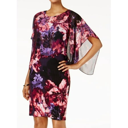 SLNY - SLNY NEW Purple Womens Size 14 Cape-Overlay Floral-Print Sheath ...