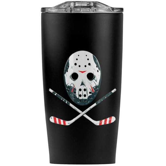 Hockey Mask Skull Crossbones Stick Stainless Steel 20 oz Travel Tumbler, Vacuum Insulated & Double Wall with Leakproof Sliding Lid | Great for Coffee/Hot Drinks and Cold Beverages