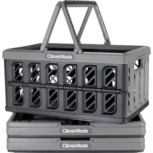 Cesta de la compra CleverMade, plegable, 24 litros, 3 unidades, piedra