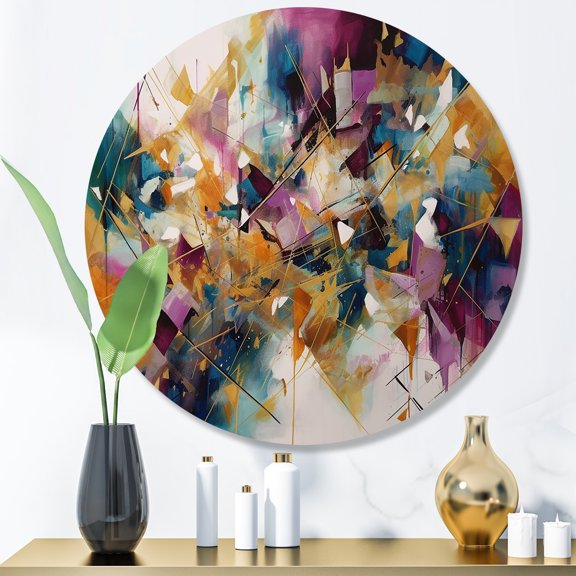 Designart "Explosive Gold Triangular Elegance I" Modern Geometric Metal Round Wall Art Prints